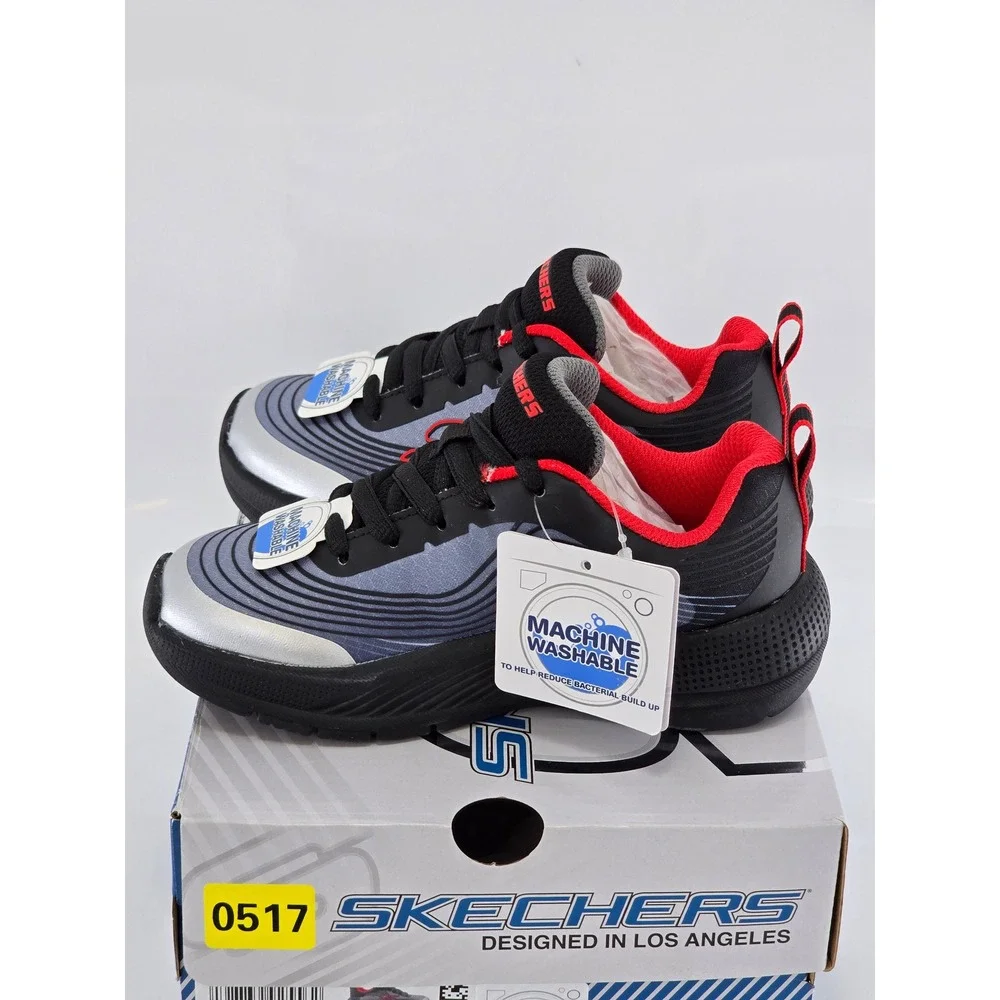 Skechers Microspec Advance Revconix Kids 10.5 Black Silver Red - New